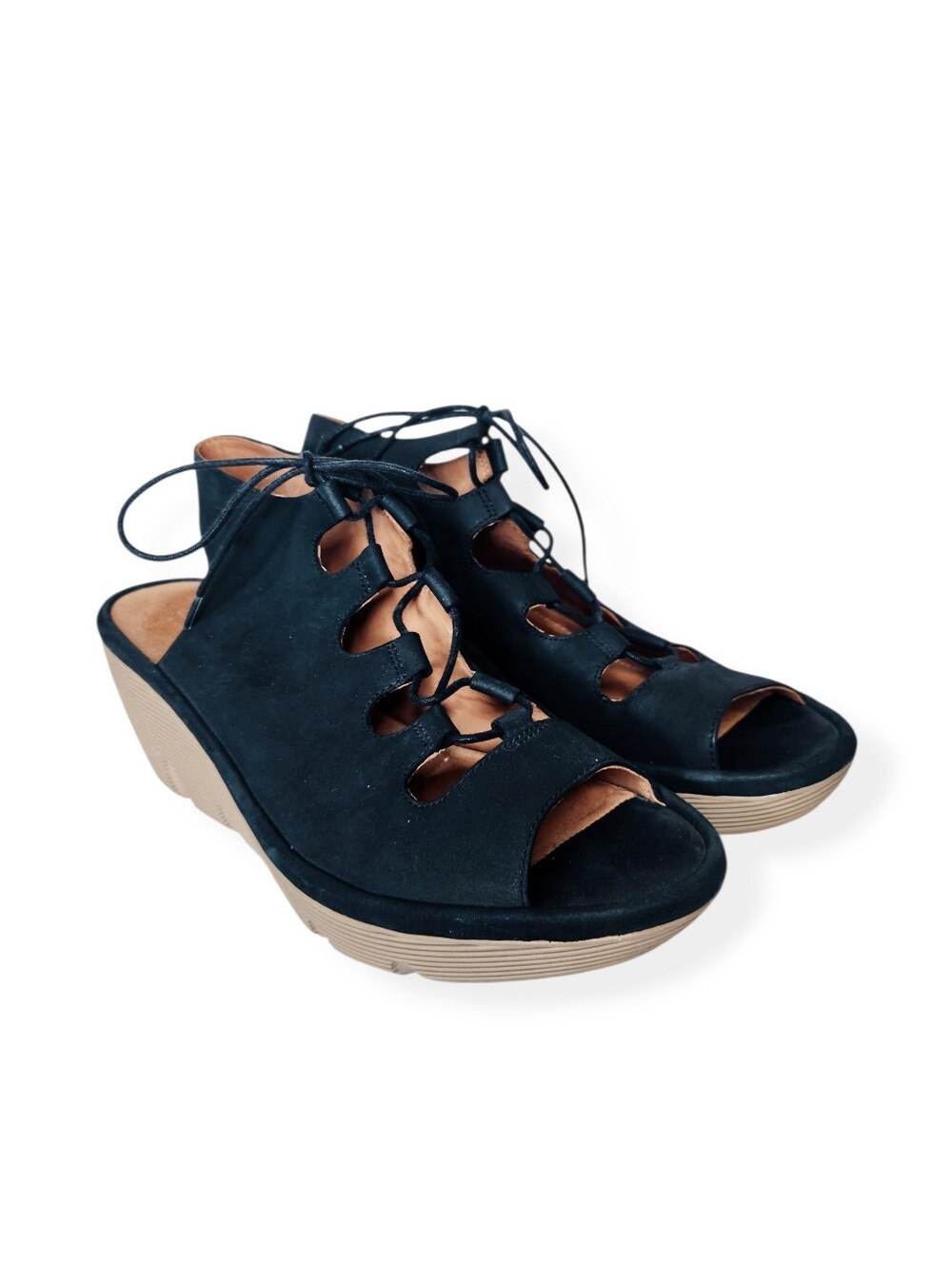 Clarks Artisan Clarene Grace Black Leather Lace-Up Cutout Womens Sandals Size 10